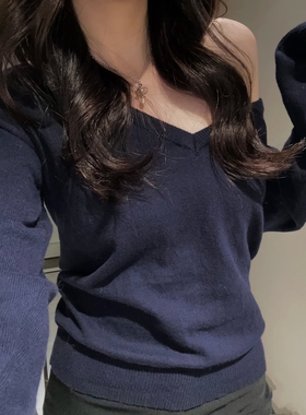 BrandyGirl新款V领套头长袖bm针织衫女百搭显瘦打底毛衣修身上衣