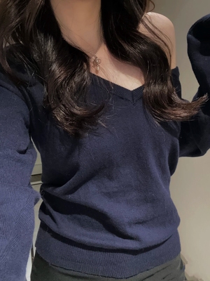 BrandyGirl新款V领套头长袖bm针织衫女百搭显瘦打底毛衣修身上衣