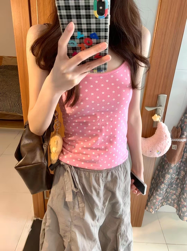 夏季小海鸥波点吊带背心修身显瘦