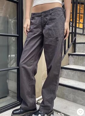 BrandyGirl新款美式bm工装裤女直筒宽松阔腿裤复古百搭工装长裤子