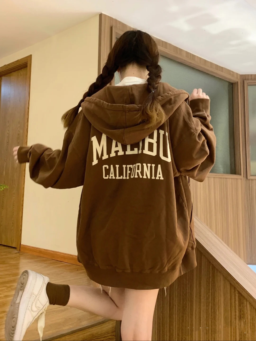 Brandy Girl2023春款MALIBU连帽字母印花外套bm宽松开衫拉链卫衣