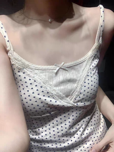 上衣潮 v领短款 BrandyGirl蕾丝花边bm爱心吊带背心女美式 复古修身