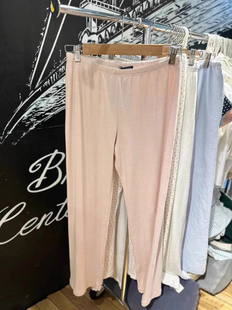 BrandyGirl新款松紧腰横条纹休闲直筒裤bm长裤女宽松百搭薄款裤子