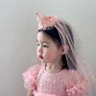 生日帽子女童头纱公主皇冠发箍氛围拍照道具装饰场景布置宝宝头饰
