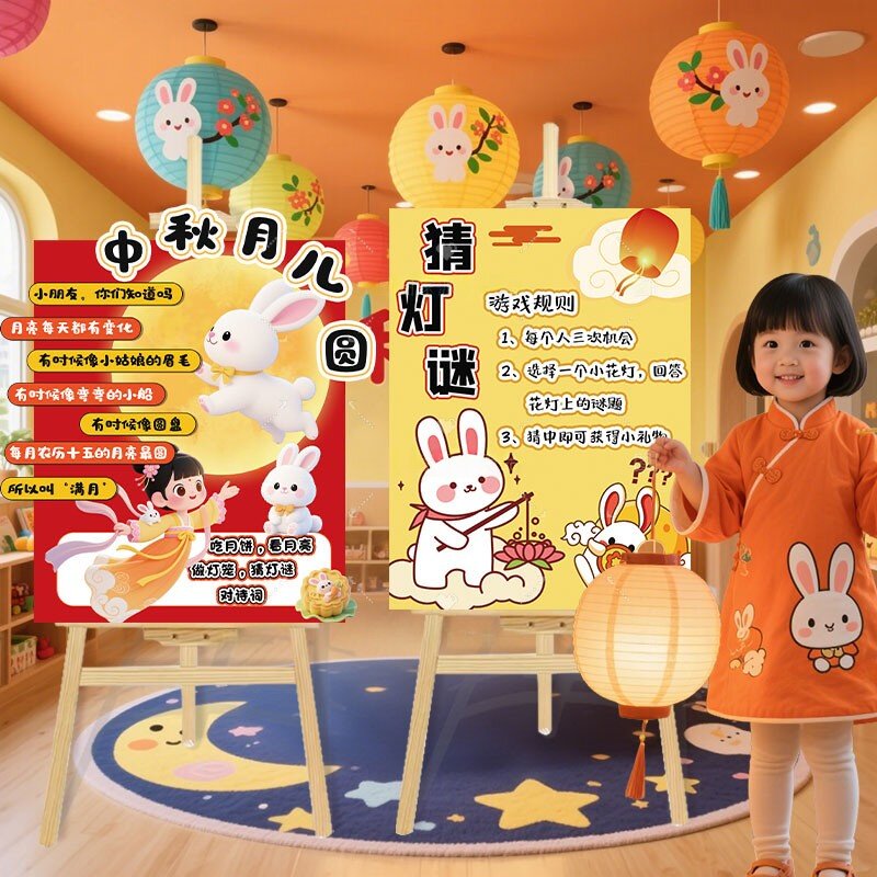 幼儿园环创主题中秋游戏规则说明展板kt板场景布置装饰活动指示牌