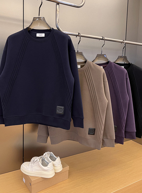 秋冬重磅加绒加厚水洗磨毛线条设计感宽松廓形圆领休闲卫衣96022