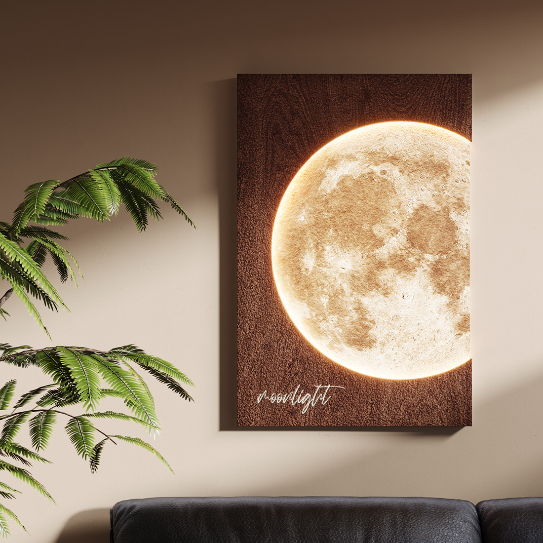 中古风月球客厅装饰画高级感玄关发光壁画月亮落地画沙发背景挂画