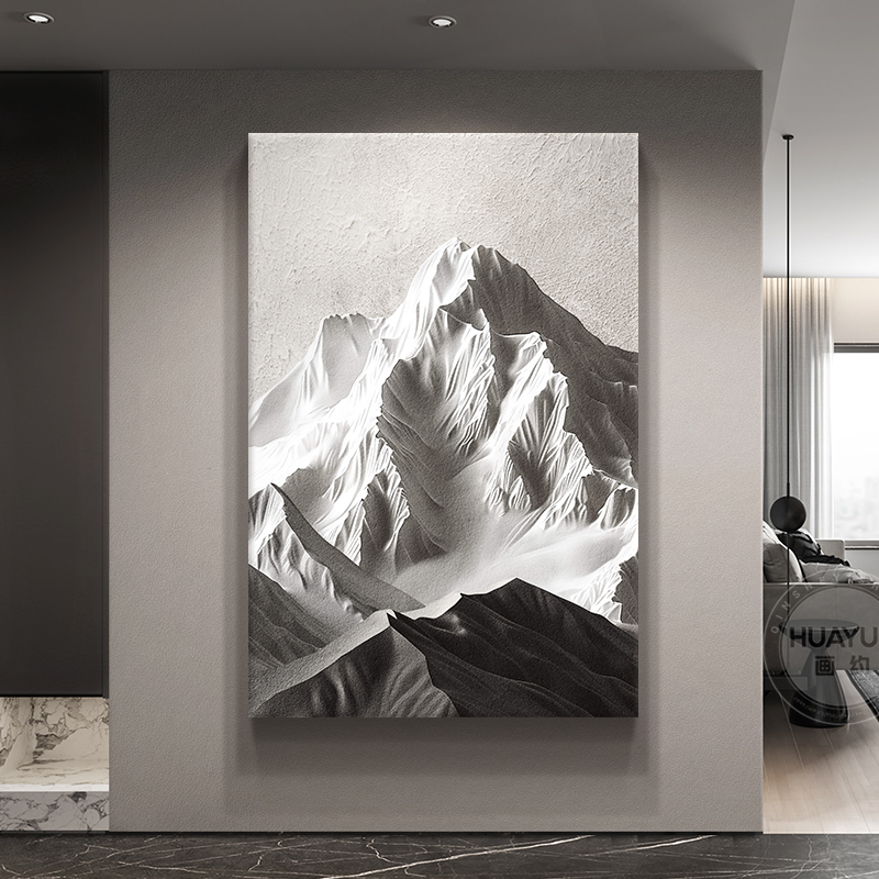 高级感背有靠山玄关装饰画 画黑白艺术肌理感挂画 画大气客厅背景