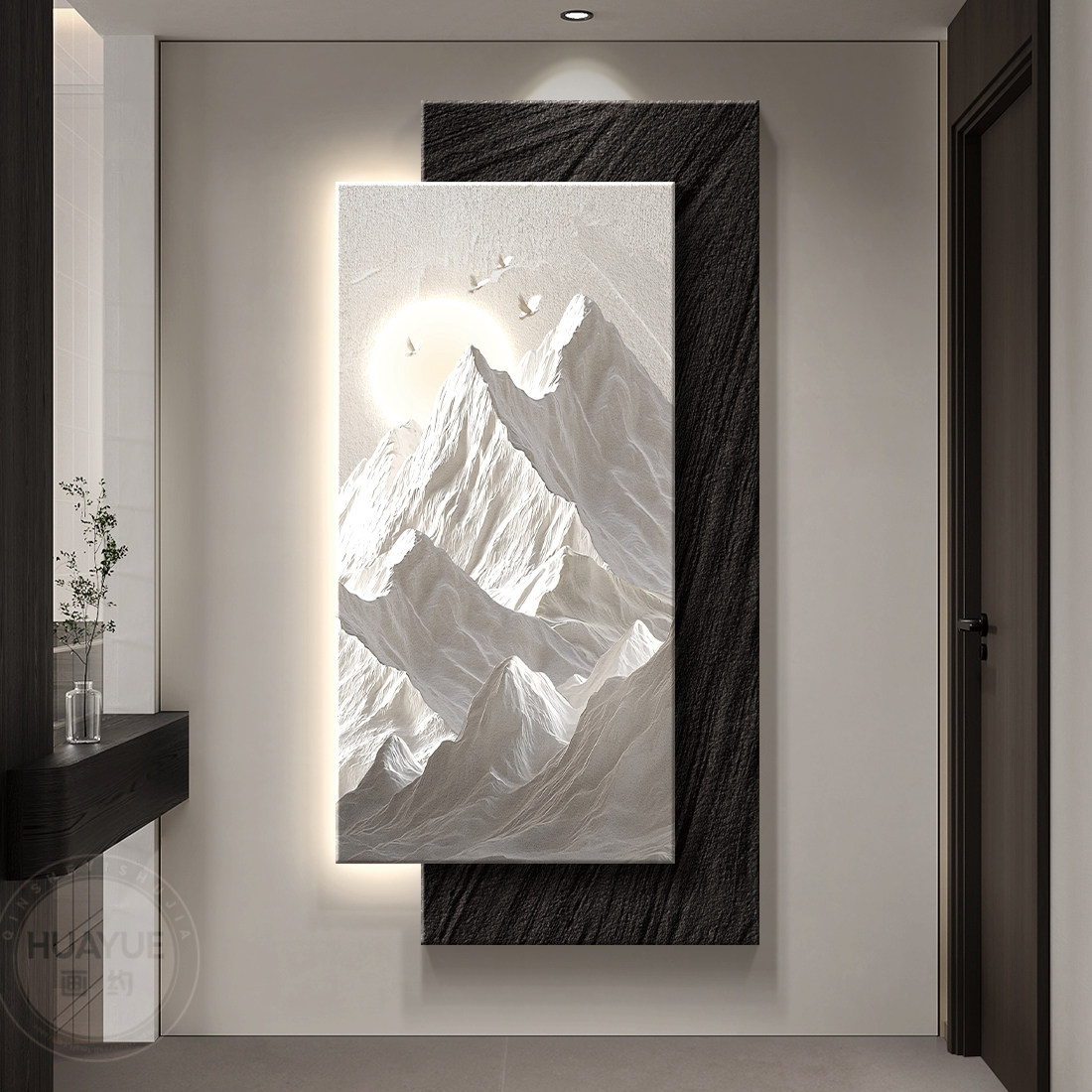 背有靠山玄关装饰画轻奢高级感玄关感应挂画立体浮雕入户正对门画