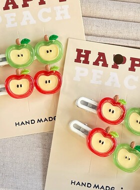 可爱苹果刘海夹2025新款甜美少女心前额碎发边夹头饰儿童扎发皮筋