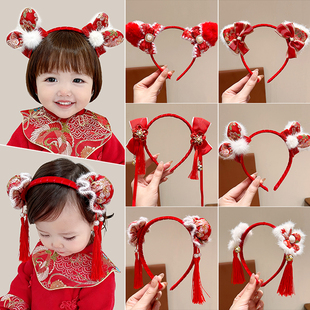 儿童新年发箍女童汉服头饰宝宝红色新年喜庆拜年发卡女孩过年头饰