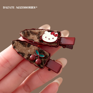 甜美可爱kt猫金属发夹女款卡通发卡樱桃碎发夹刘海侧边夹发饰头饰