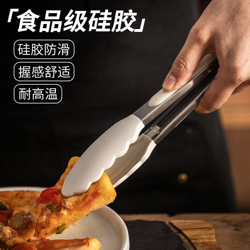 不锈钢硅胶食品夹耐高温防烫煎牛排夹厨房烤肉烧烤食物夹菜专用夹