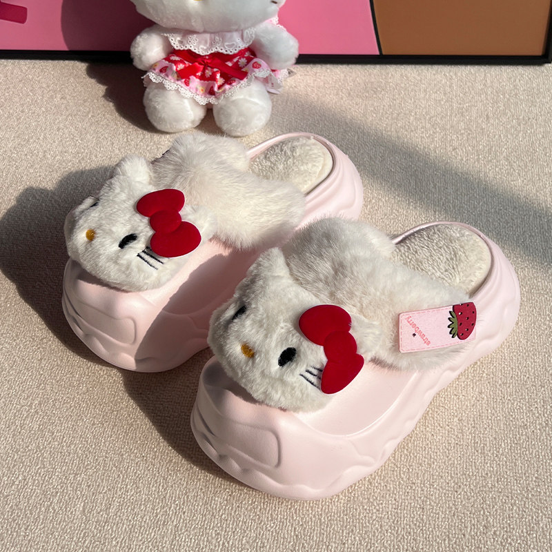 可爱KT猫包跟棉拖鞋女冬季2025新款可拆卸厚底防水保暖毛毛绒棉鞋