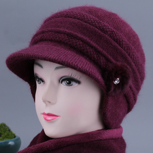 老人奶奶帽子女冬天保暖毛线帽加厚老太太针织帽中老年妈妈护耳帽