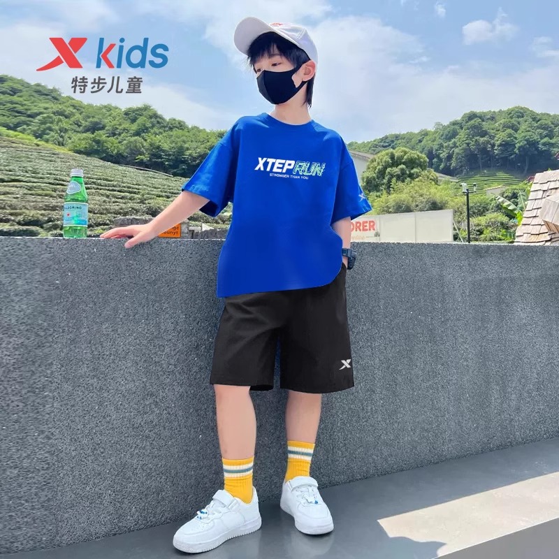 特步儿童短袖套装2025夏季新款男童速干t恤短裤运动夏装大童童装