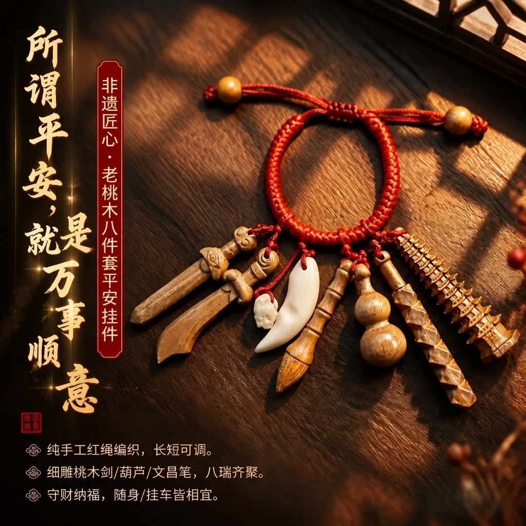 古艺匠心桃木八件套挂图片