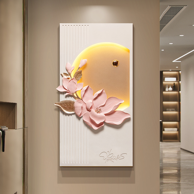 入户轻奢创意玄关装饰画现代简约走廊过道高级感挂画灯光艺术壁画图片