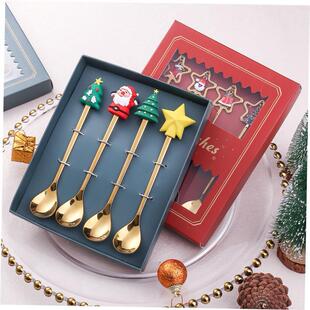 Christmas Cutlery Spoon Fork Set Elk Gift Christmas Tree Sno
