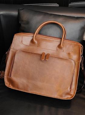 Brand Men's Briefcase Handbag Crazy Horse Pu Leather Me新款