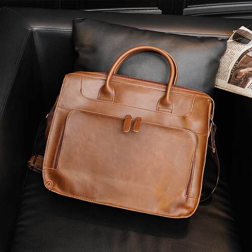Brand Men's Briefcase Handbag Crazy Horse Pu Leather Me新款