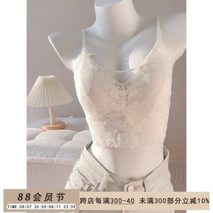 防走光U型超薄兔耳朵固定杯聚拢文胸 蕾丝性感美背抹胸内衣女夏季