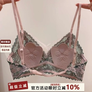 法式刺绣蕾丝内衣女夏季薄款无钢圈性感兔耳杯小胸聚拢美背文胸罩