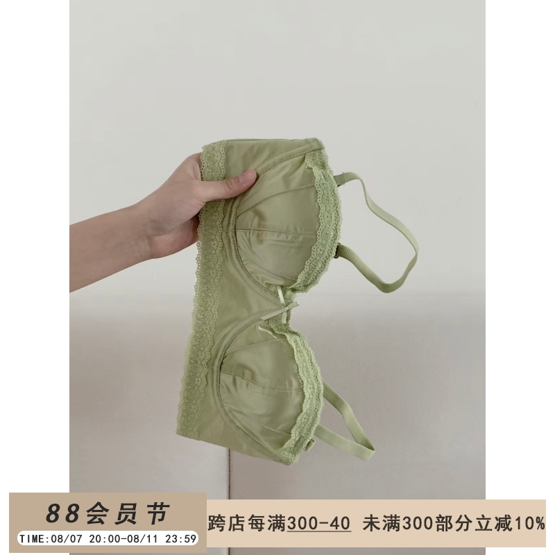 小轻奢 性感缎面内衣少女软钢圈半杯小胸聚拢可拆卸肩带文胸套装
