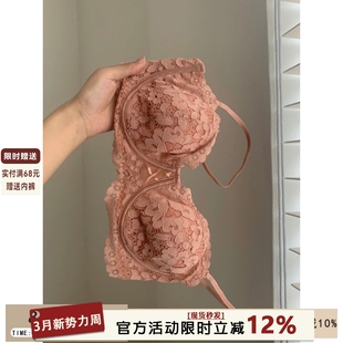 法式 性感蕾丝无肩带内衣女小胸聚拢超薄半杯抹胸大胸显小文胸套装