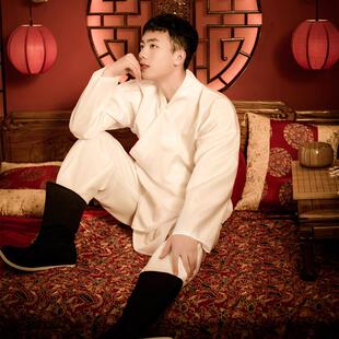 汉服中衣裤 男女情侣明制圆领袍飞鱼白色内搭交领打底贴身里衣秋冬