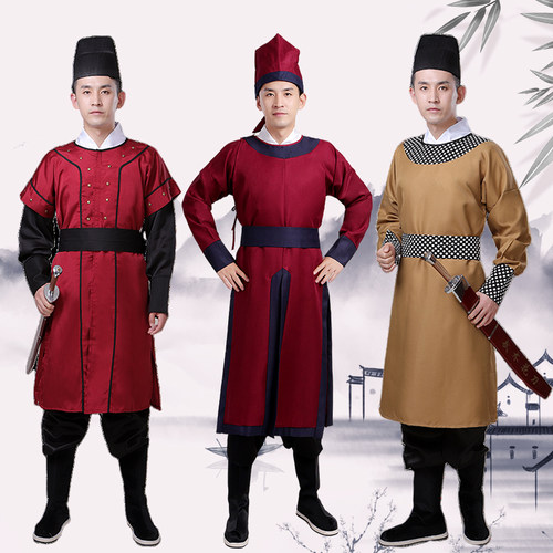 炎蔻明制圆领袍男御前带刀侍卫官兵服装伴郎团话剧拍段子搞笑衣服