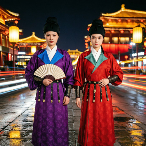 唐制圆领袍女大唐国风汉服双面穿