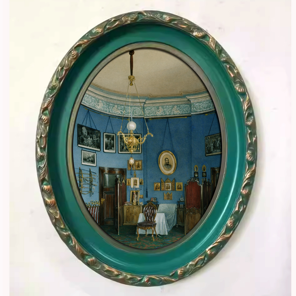 椭圆圆形油画框绿色花卉风景油画装饰画配框外框装裱框宽度6cm图片