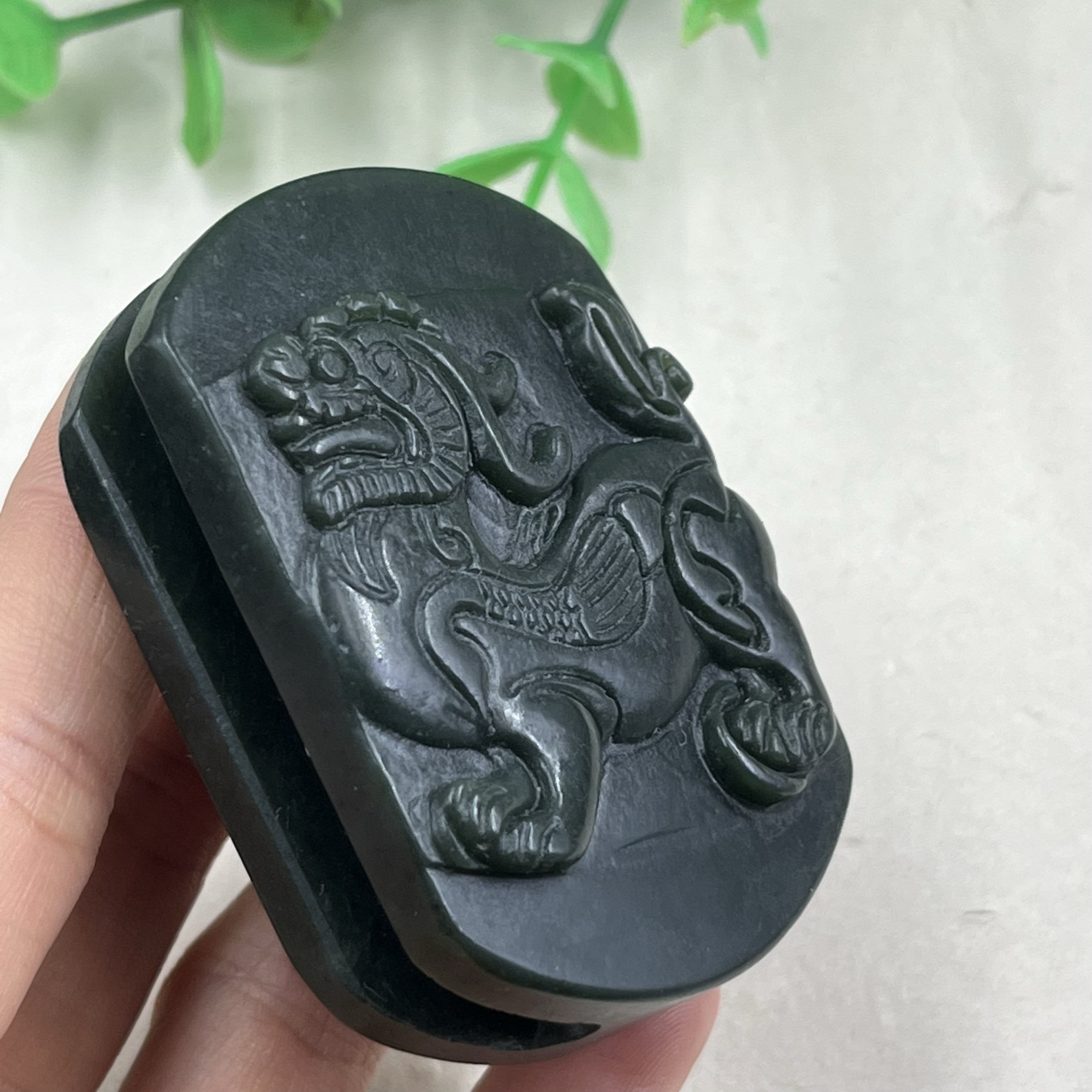 新疆和田玉青玉且末蓝麒麟皮带扣平安瑞兽腰扣挂件包邮男款71克