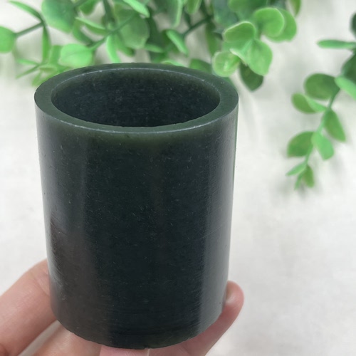 新疆和田玉青玉且末高筒圆筒边角料DIY笔筒 手牌车挂件包邮103克t