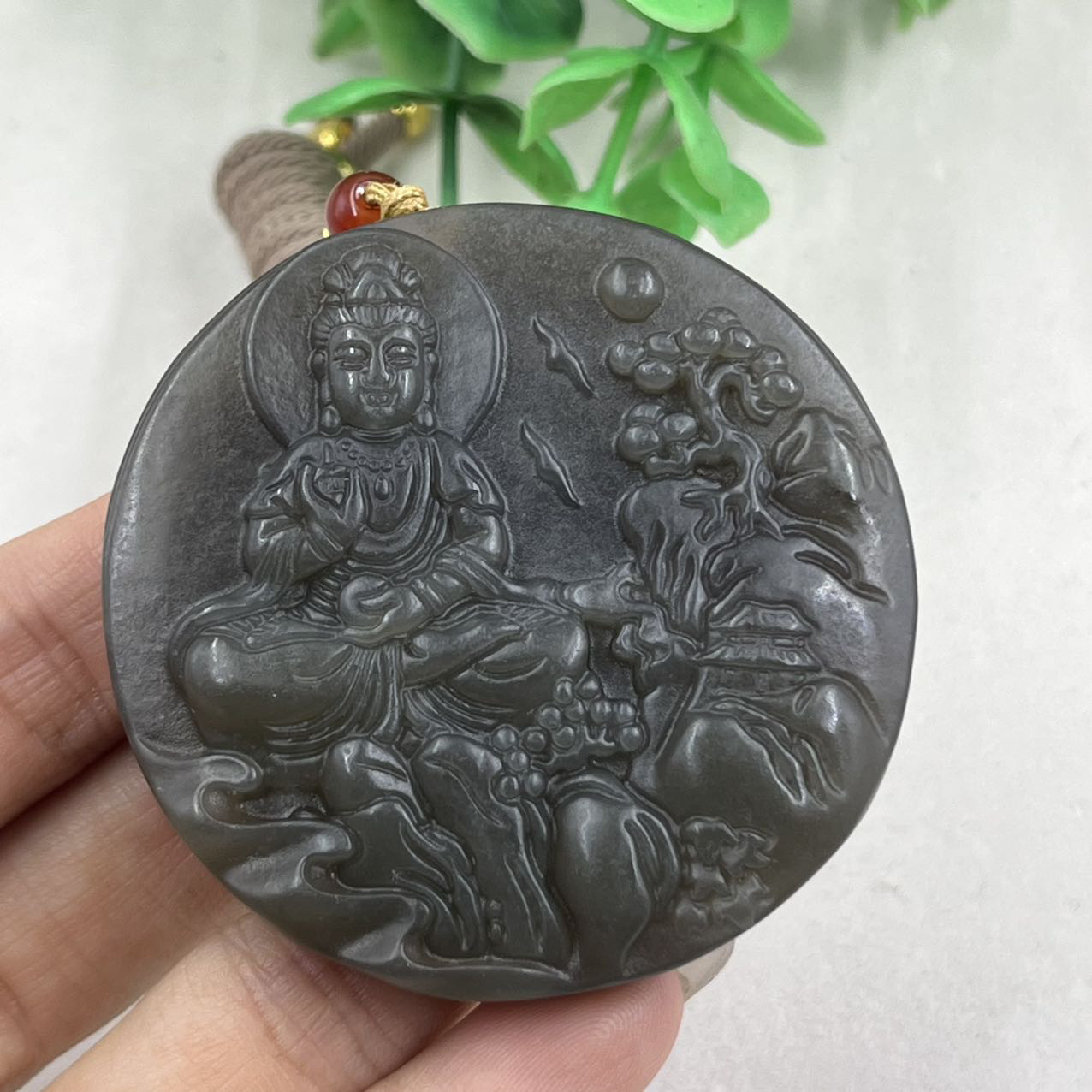 新疆和田玉紫罗兰山水观音牌子前程似锦菩萨 玉坠佛祖项坠包邮48
