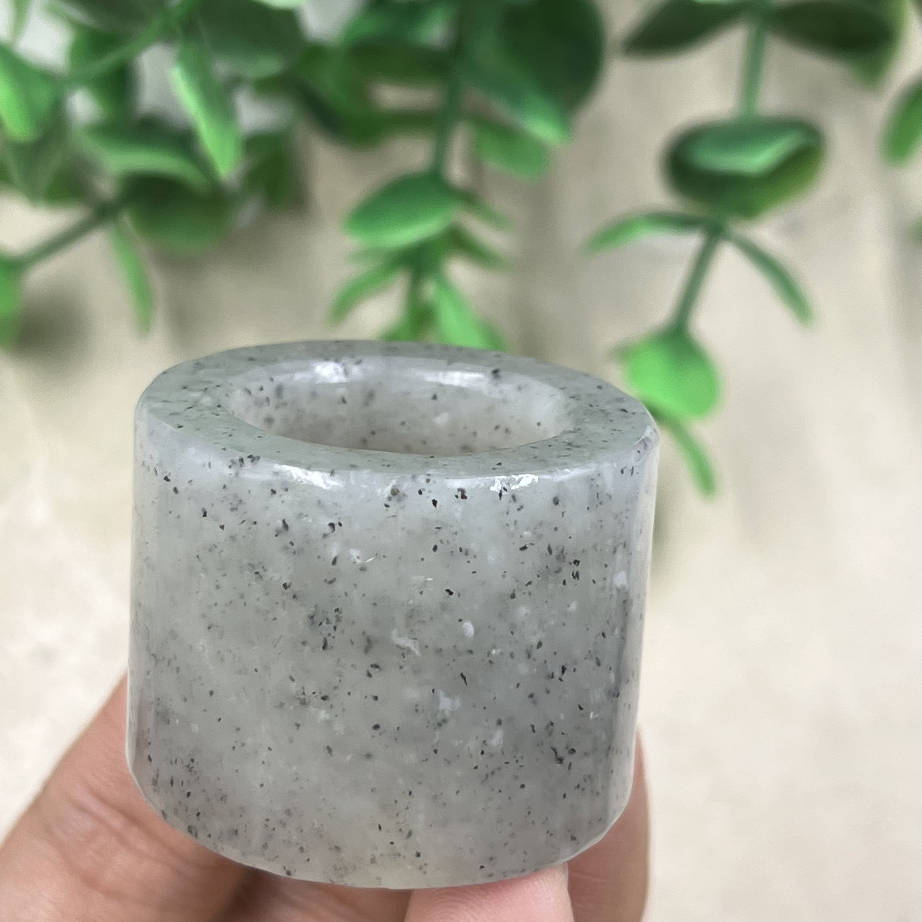 新疆和田玉点墨青花扳指戒指圈口20内径戒圈指环把玩包邮带证书