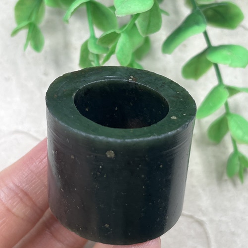 新疆和田玉青玉且末高筒扳指戒指圈口21边角料圆环下石料包邮t