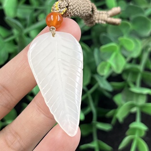 新疆和田玉白玉一级白薄片书签吊坠金枝 玉叶事业有成玉坠包邮550