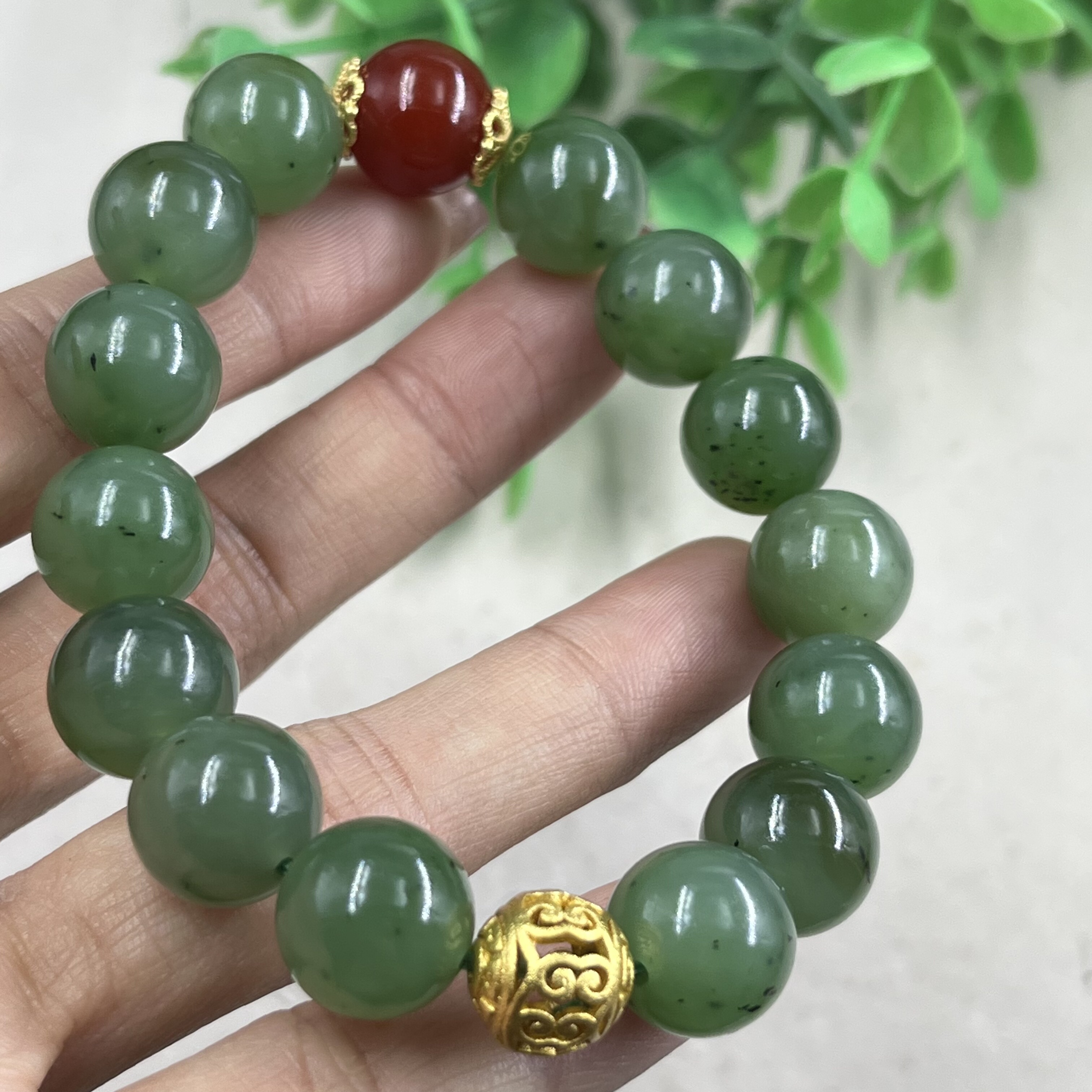 新疆和田玉微猫眼碧玉手串11.5mm圆珠转运珠手链把件男女包邮41克