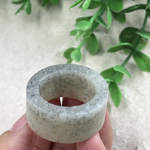 新疆和田玉点墨青花细条戒指扳指边角料内径22指环圆圈毛料包邮t