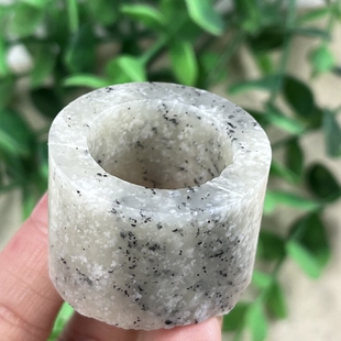 新疆和田玉点墨青花飘花扳指戒指圈口22指环圆圈边角料玉石料 包邮