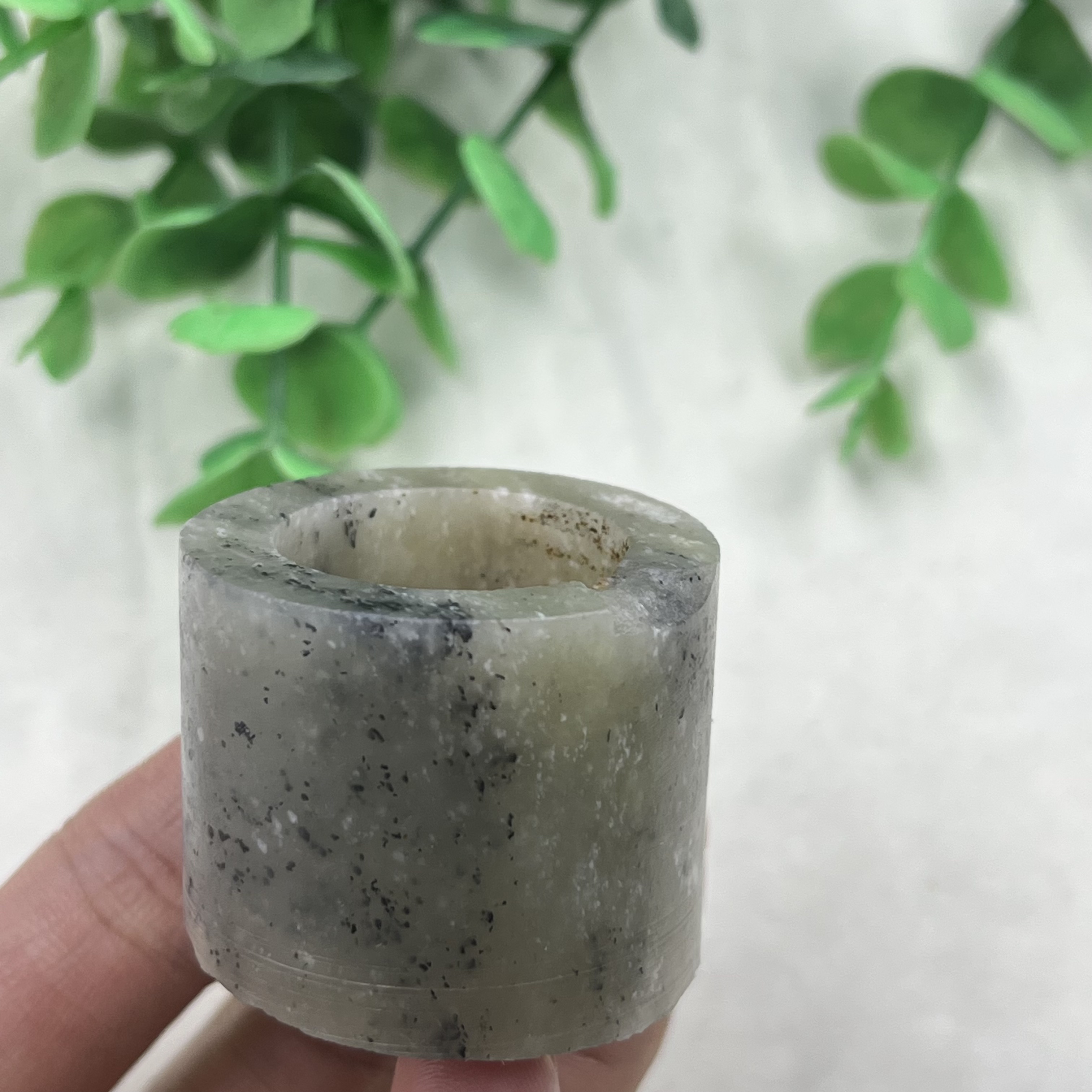 新疆和田玉点墨青花扳指戒指边角料圈口23圆圈指环玉石料毛料包邮