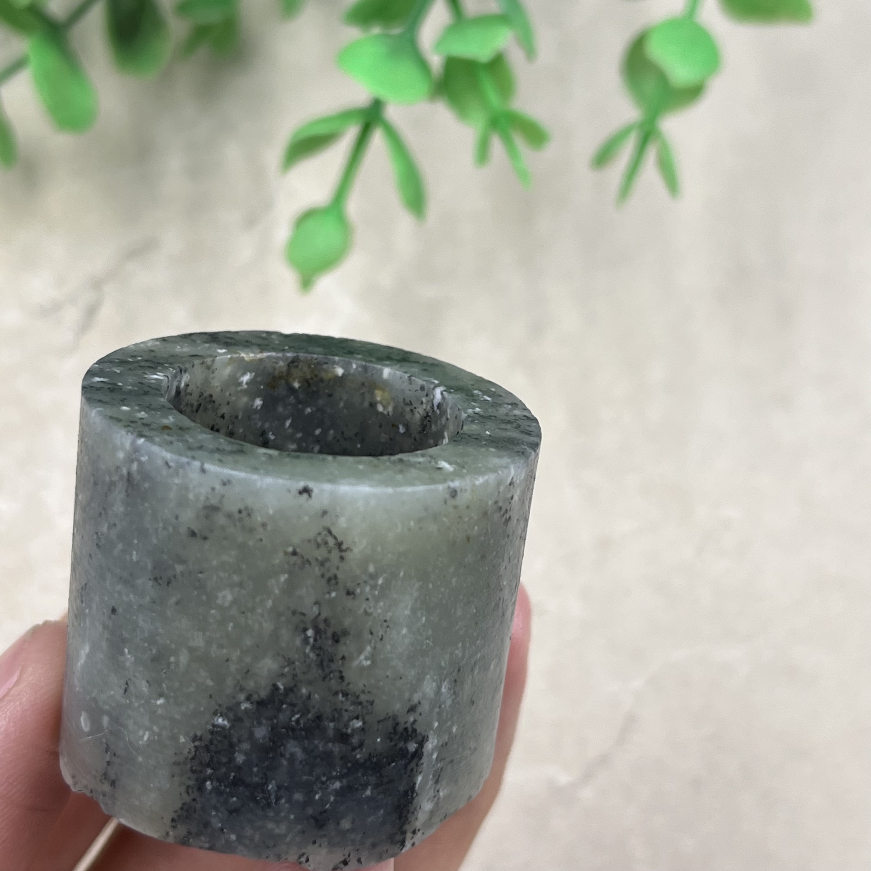新疆和田玉青花籽高筒扳指戒指圈口23指环边角料戒圈手饰包邮t