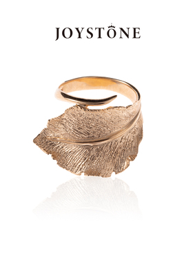 JOYSTONE意大利重塑植物叶子戒指女 18K镀金小众纯手工繁花复古戒