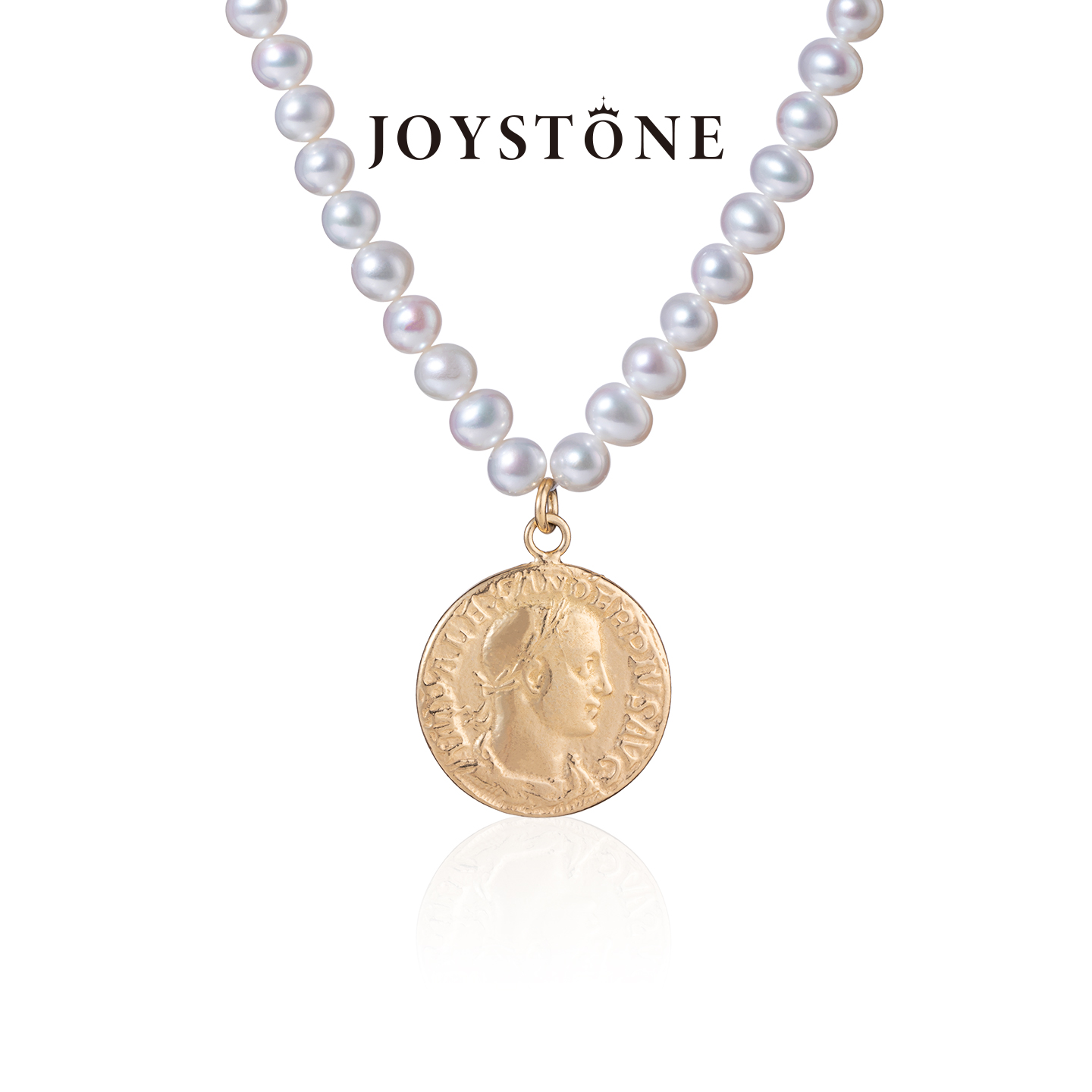 JOYSTONE意大利天然淡水珍珠金币项链女复古设计感优雅锁骨链送礼