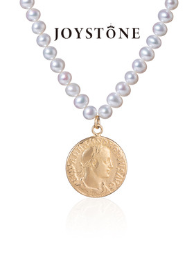 JOYSTONE经典复古项链女珍珠金币