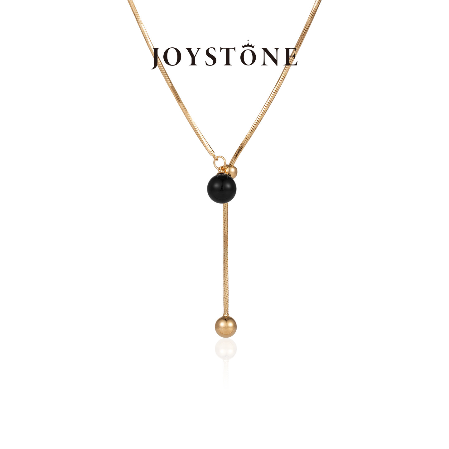 JOYSTONE 黑玛瑙圆珠项链女欧美设计师高级百搭毛衣链送女友礼物