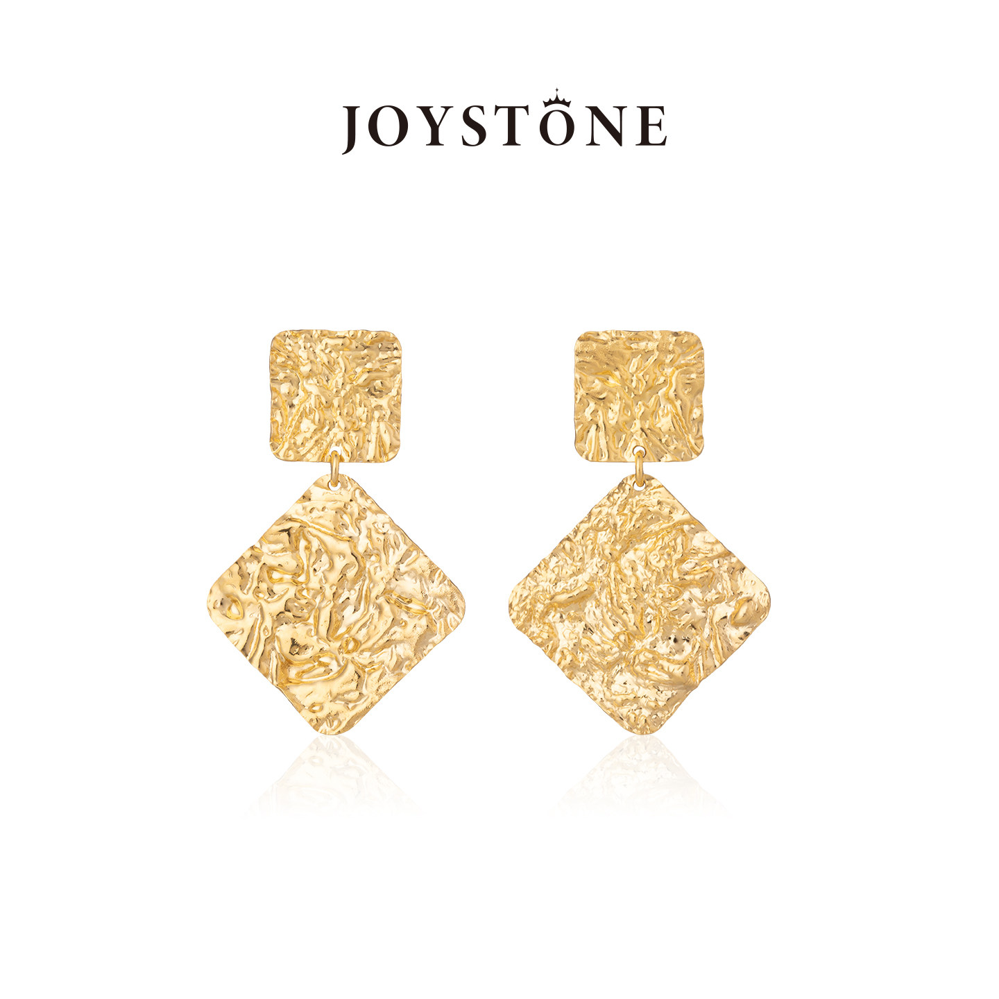 JOYSTONE 意大利进口925银镀金耳环女时间褶皱系列-方糖耳坠