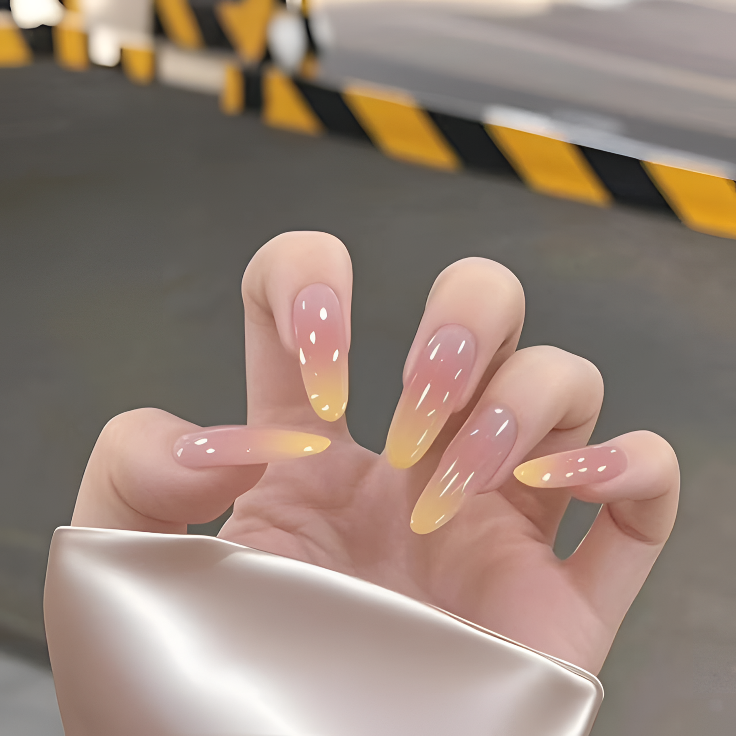 秋冬清新甘露简约可拆显手长渐变清新柠檬黄氛围感手工穿戴式甲片